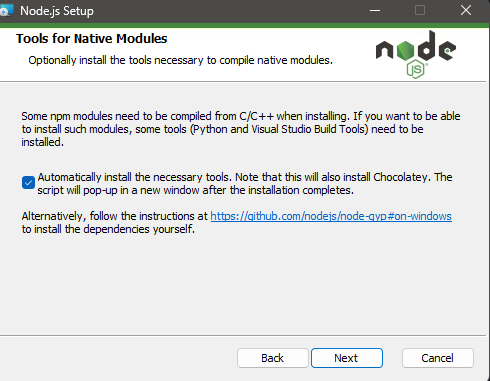 Node.js installation tools option